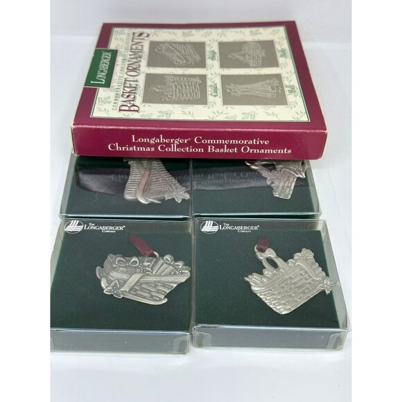 VTG Longaberger Christmas Basket Ornaments Set | Candle, Sleigh, Bell, Holly NEW - Picture 2 of 10